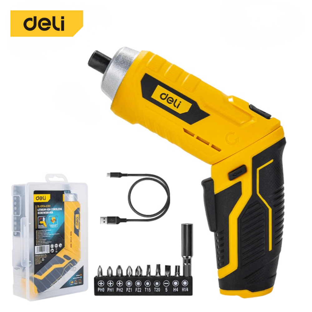 ไขควงไฟฟ้า (พร้อมแบตเตอรี่) DELI EDL-DP04-E2B1-YL-01 3.6V สีเหลือง_0